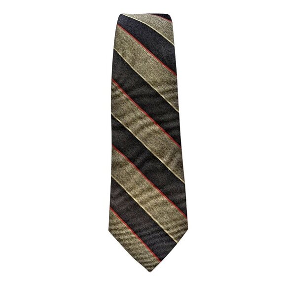 Vintage Jack Fraser Mens Neck Tie Gray Navy Blue Striped Wool Blend Narrow - Picture 2 of 4